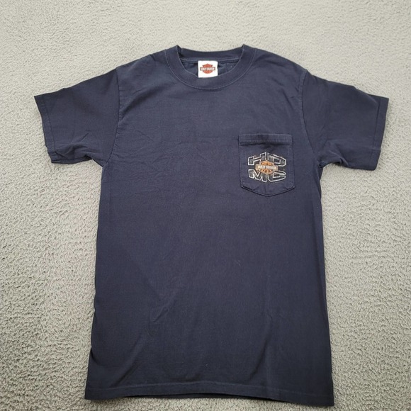 Harley Davidson‎ Shirt Mens Small Hanes Beefy T Blue Zips 45th Parallel Pocket - Picture 1 of 16